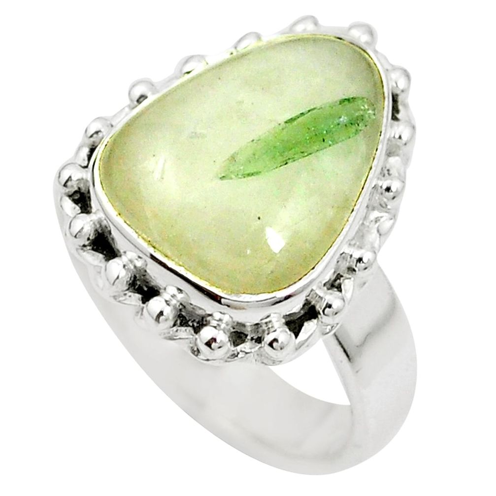 Natural green tourmaline in quartz 925 silver ring jewelry size 6.5 m50709