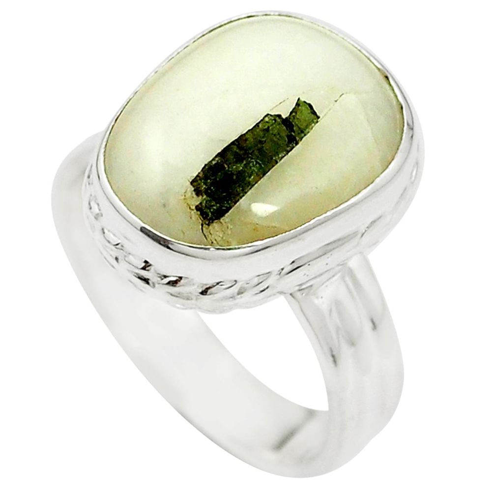 Natural green tourmaline in quartz 925 silver ring jewelry size 7 m50710