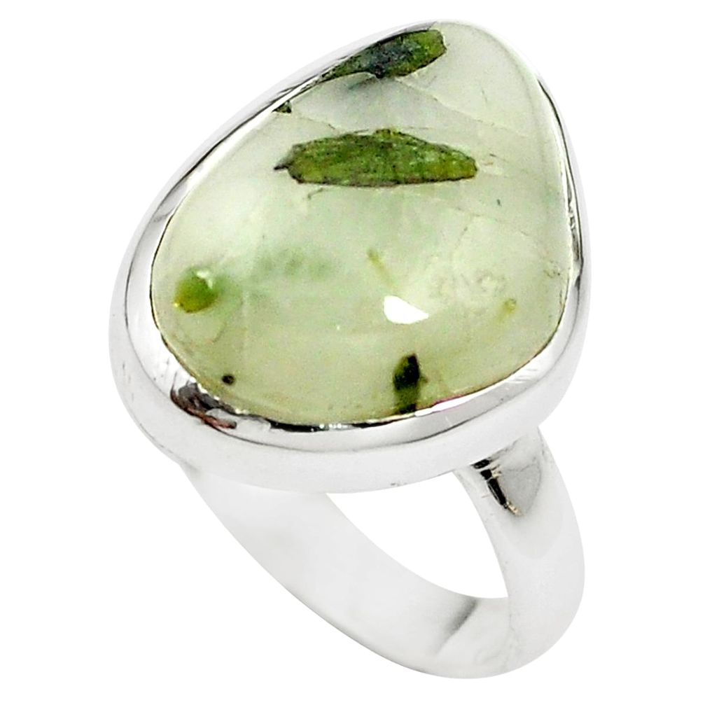 Natural green tourmaline in quartz 925 sterling silver ring size 7.5 m50713