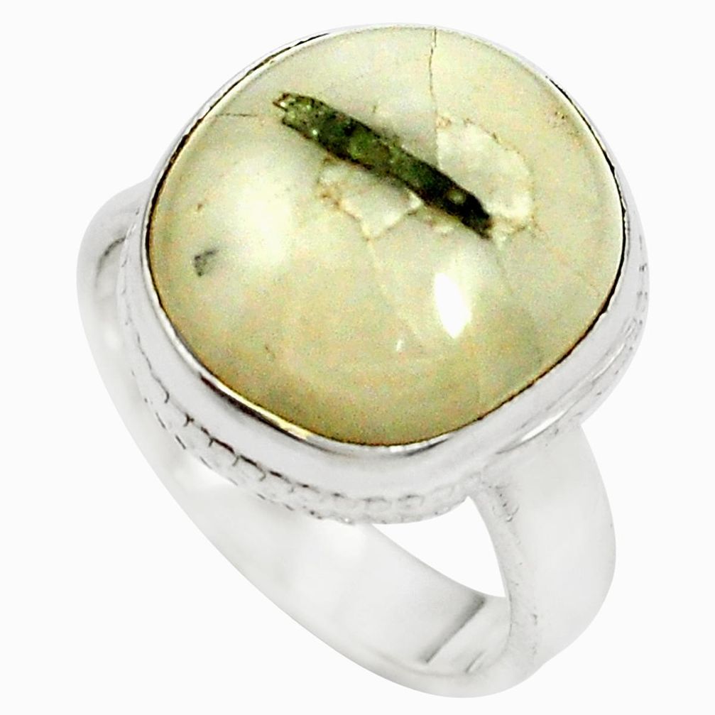 Natural green tourmaline in quartz 925 sterling silver ring size 7 m50715