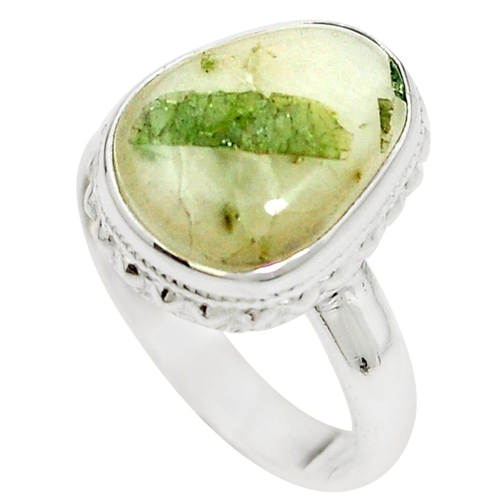 Natural green tourmaline in quartz 925 sterling silver ring size 8 m50717