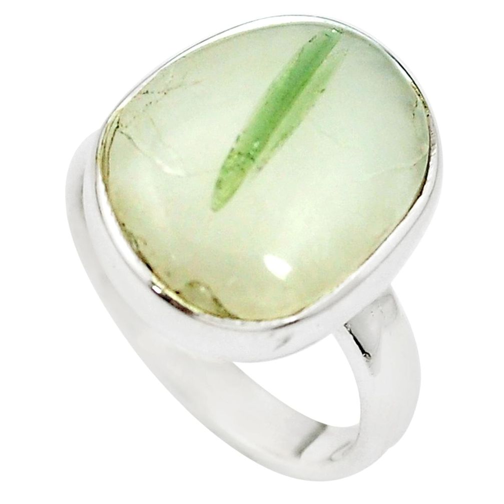 Natural green tourmaline in quartz 925 silver ring jewelry size 6.5 m50722