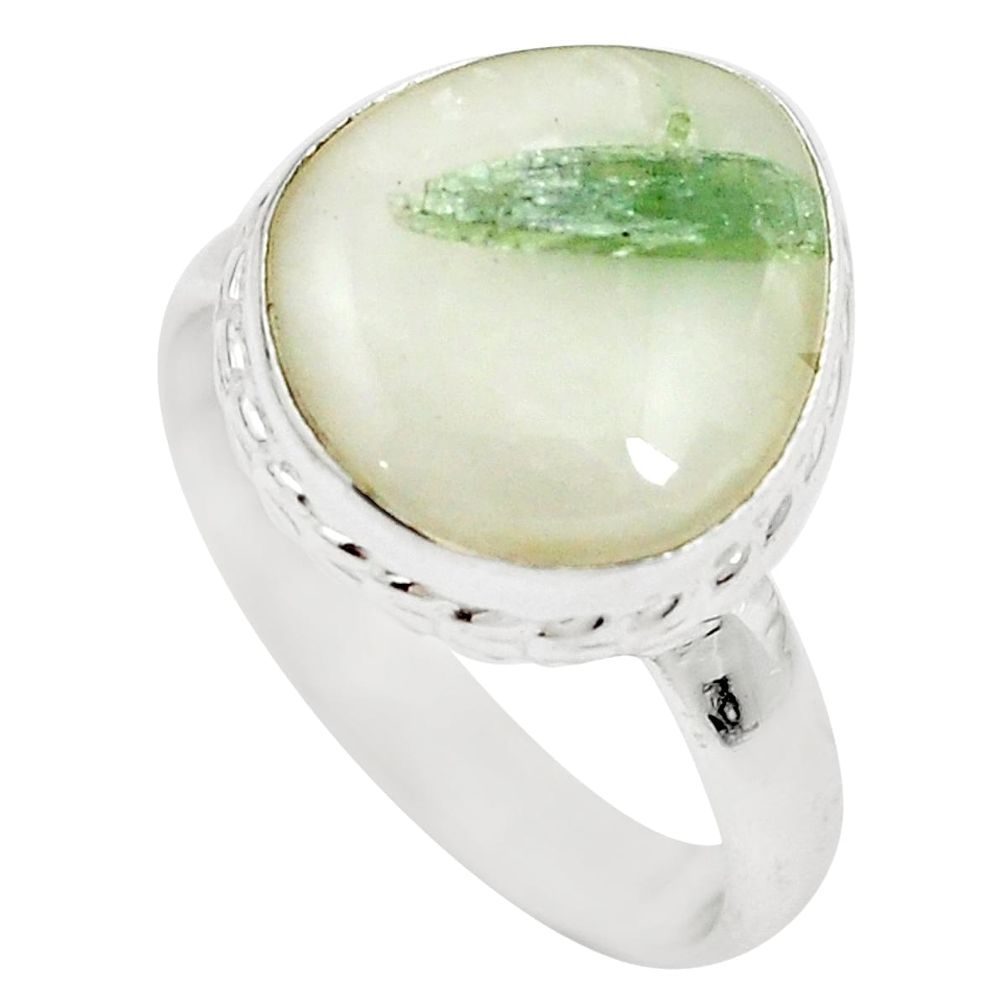 Natural green tourmaline in quartz 925 silver ring jewelry size 8.5 m50727