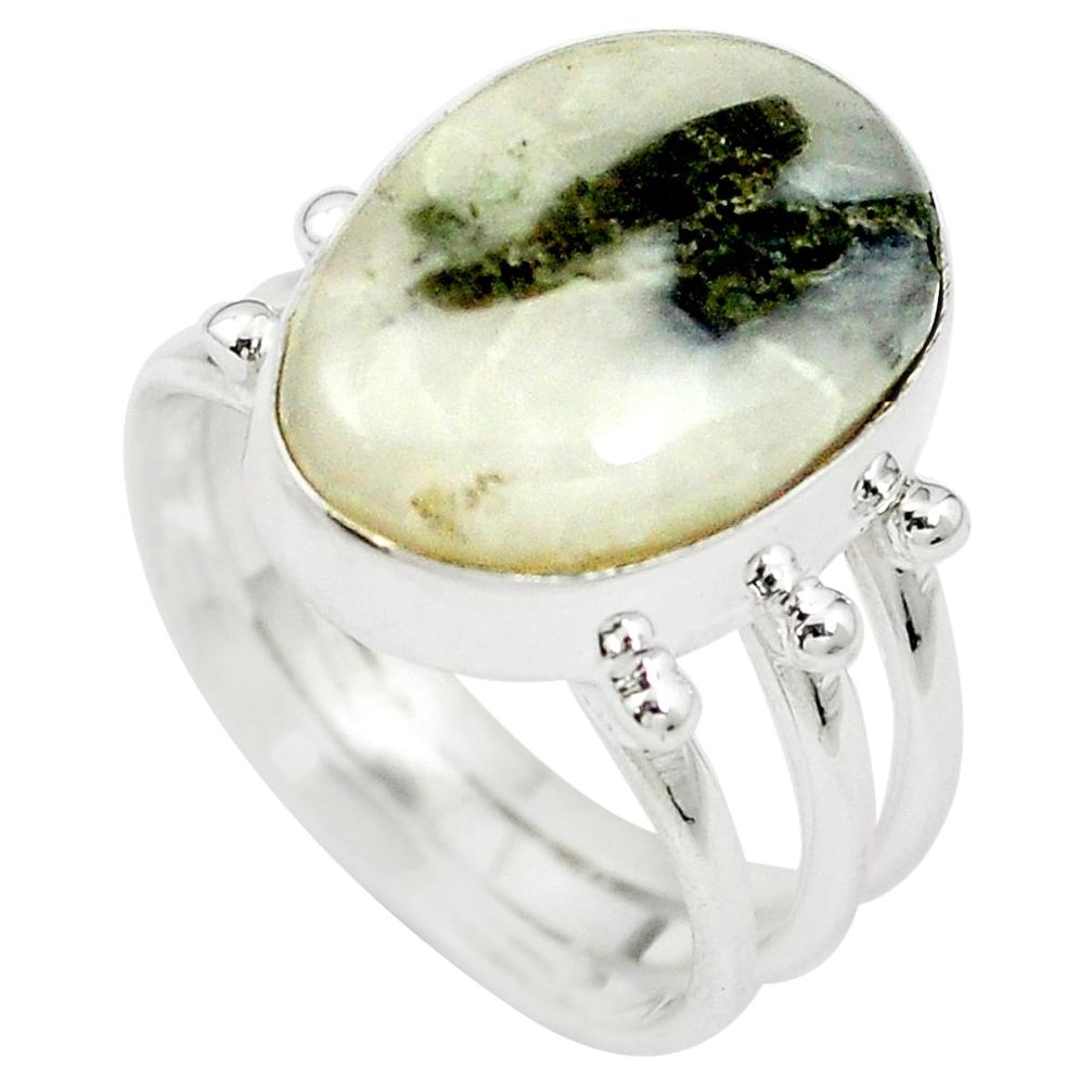 Natural green tourmaline in quartz 925 silver ring jewelry size 7.5 m50730