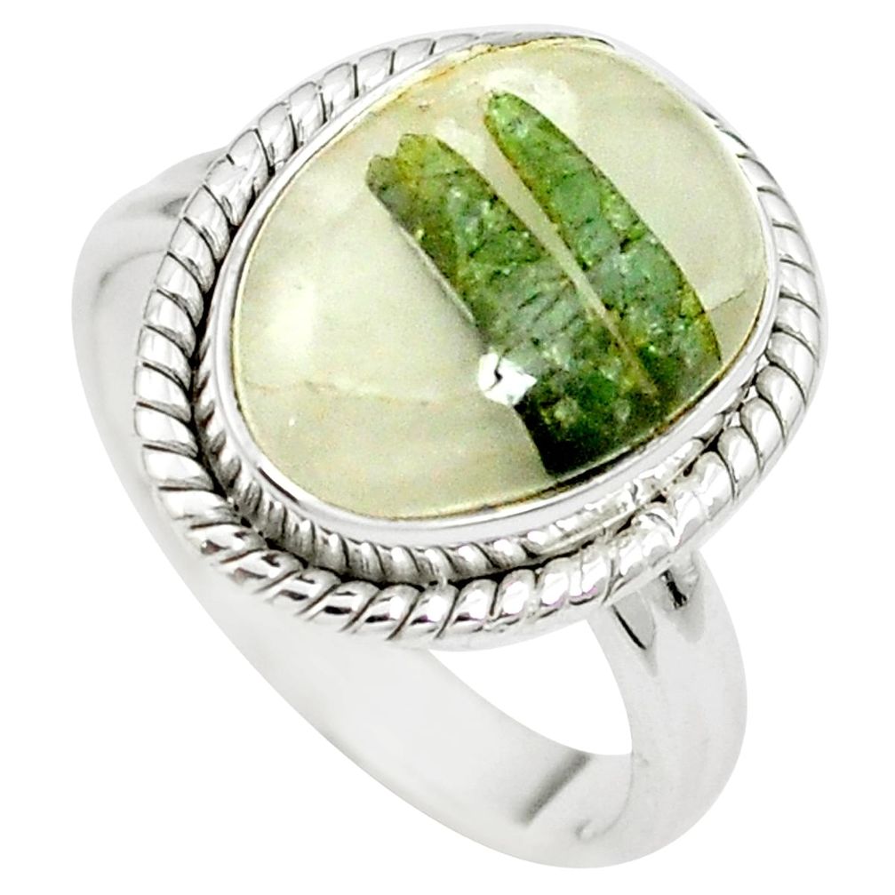 Natural green tourmaline in quartz 925 silver ring jewelry size 7 m50733