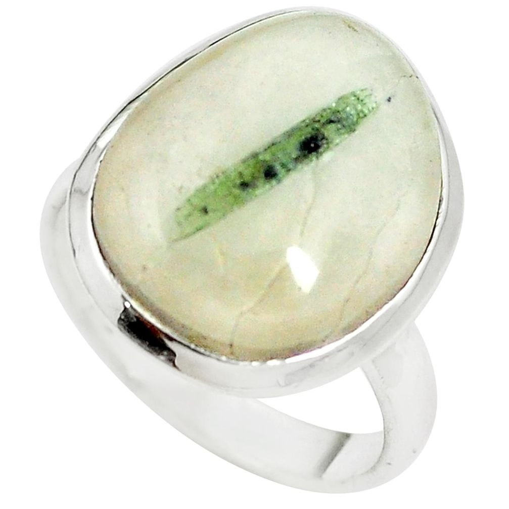 Natural green tourmaline in quartz 925 silver ring jewelry size 7.5 m50735