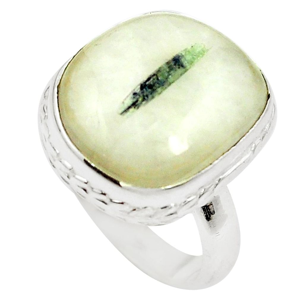 Natural green tourmaline in quartz 925 silver ring jewelry size 6 m50737