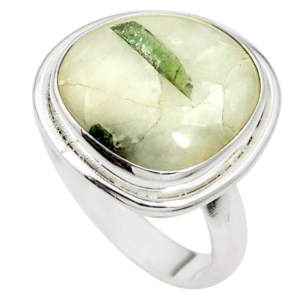 Natural green tourmaline in quartz 925 silver ring jewelry size 8.5 m50740