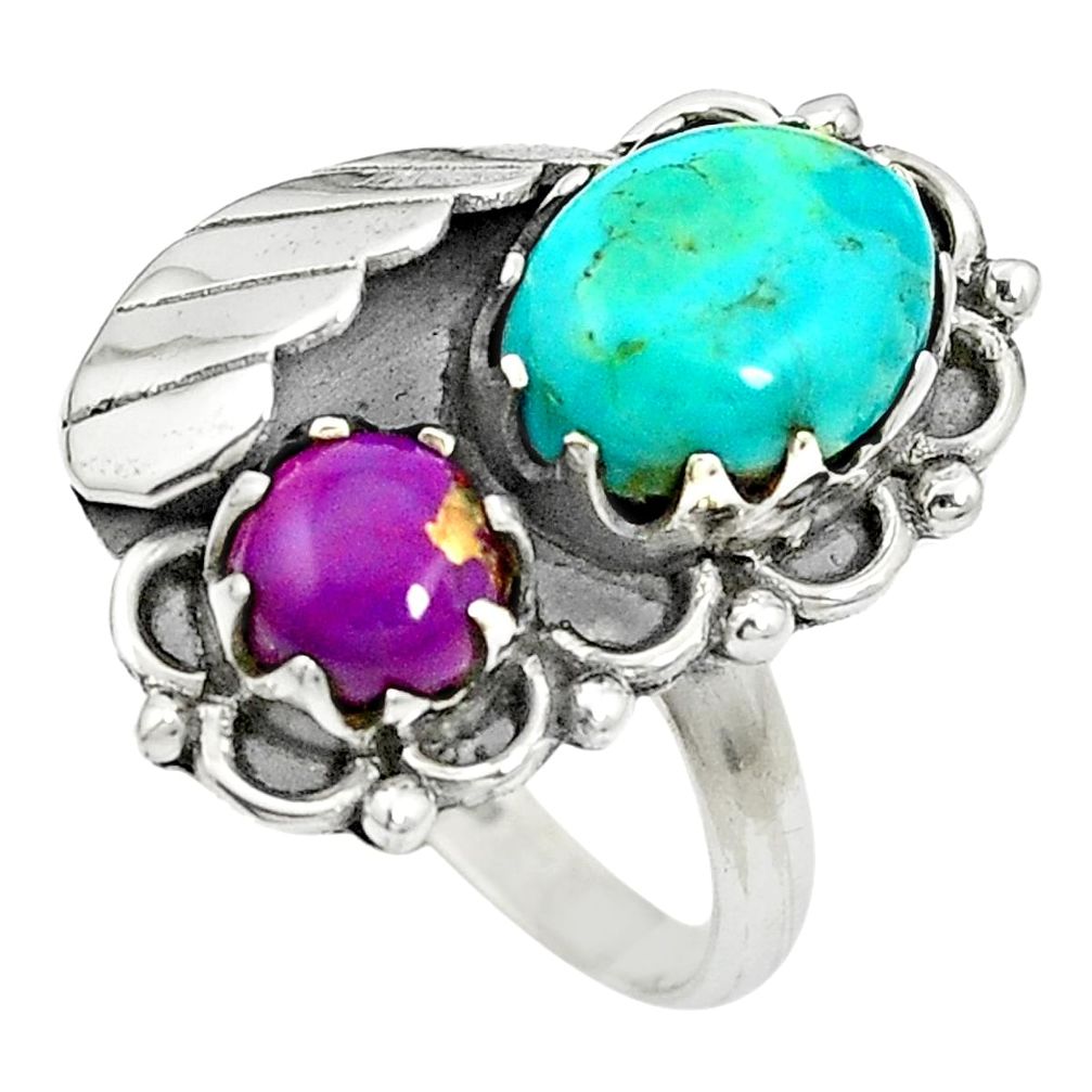 Multi color copper turquoise 925 sterling silver ring size 8 m50862