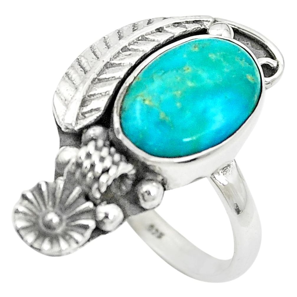 Blue copper turquoise 925 sterling silver flower ring size 7.5 m50881