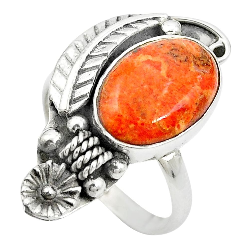 Red copper turquoise 925 sterling silver flower ring size 8.5 m50887