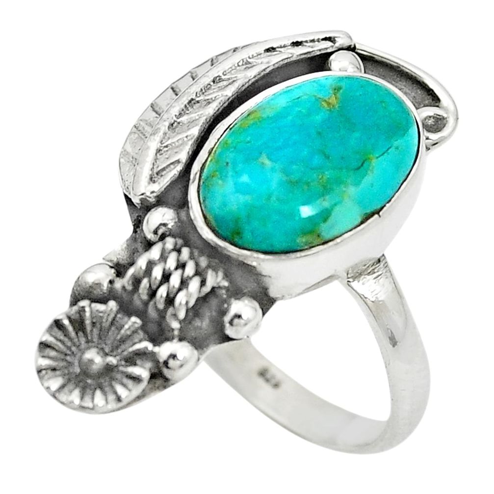 Blue copper turquoise 925 sterling silver flower ring size 8.5 m50889