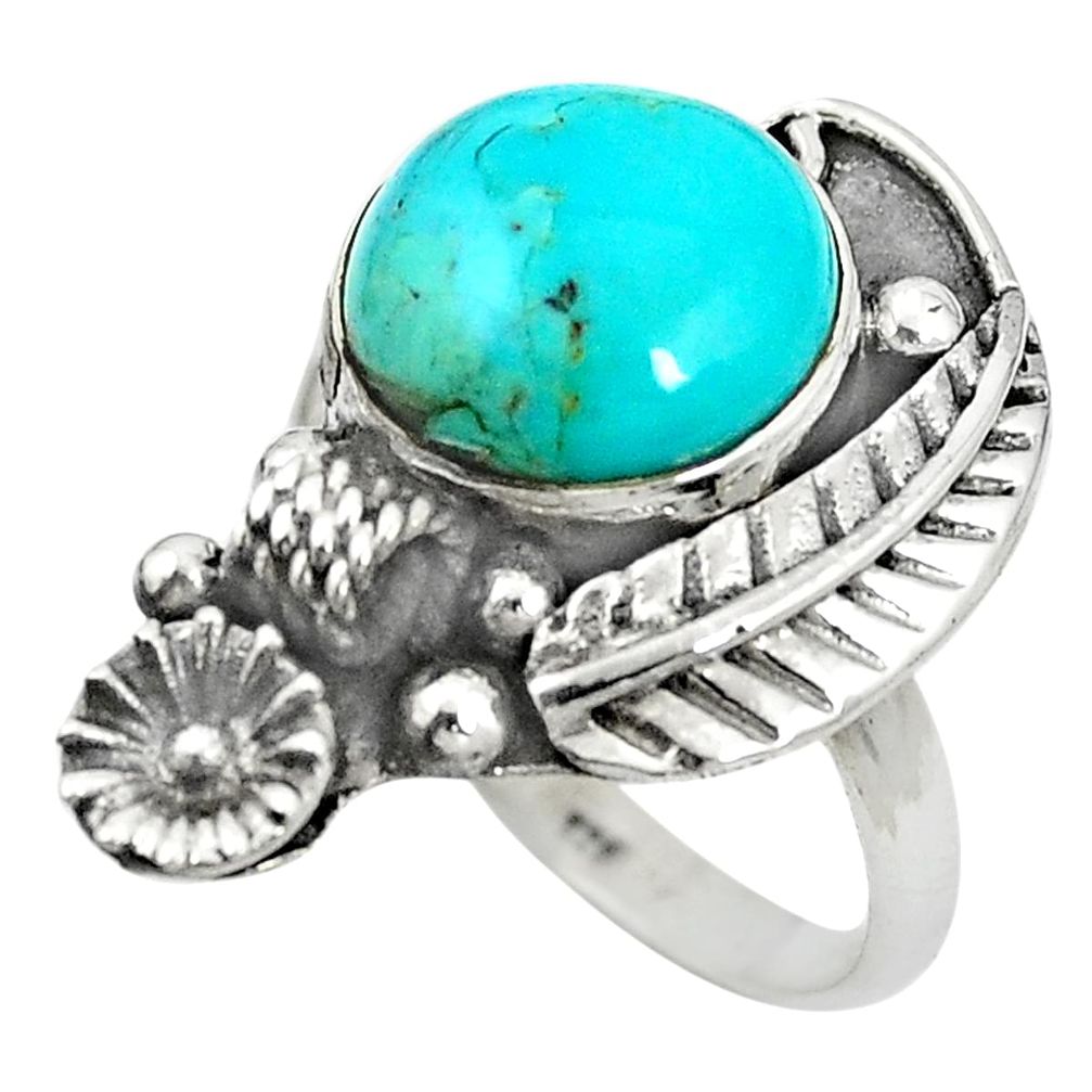 Blue copper turquoise 925 sterling silver flower ring size 8 m50896