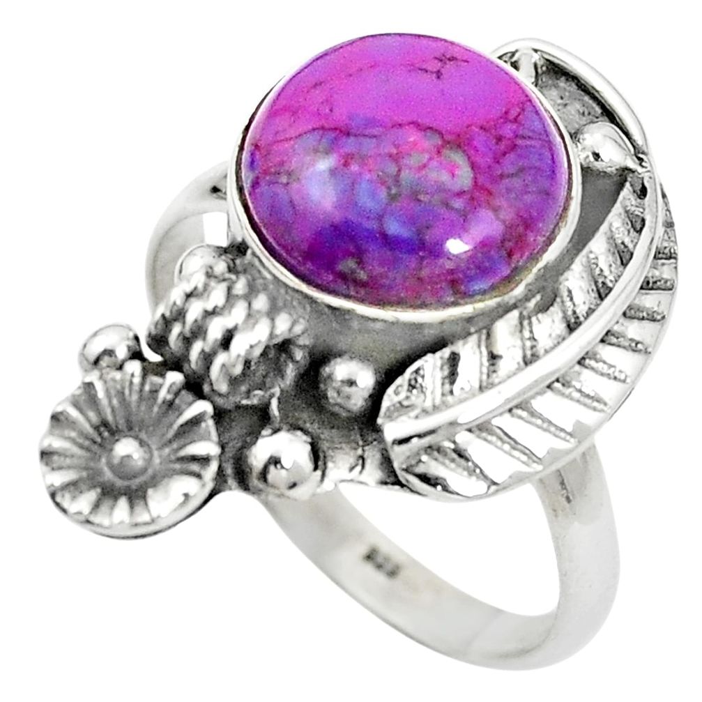 Purple copper turquoise 925 sterling silver flower ring size 9 m50897