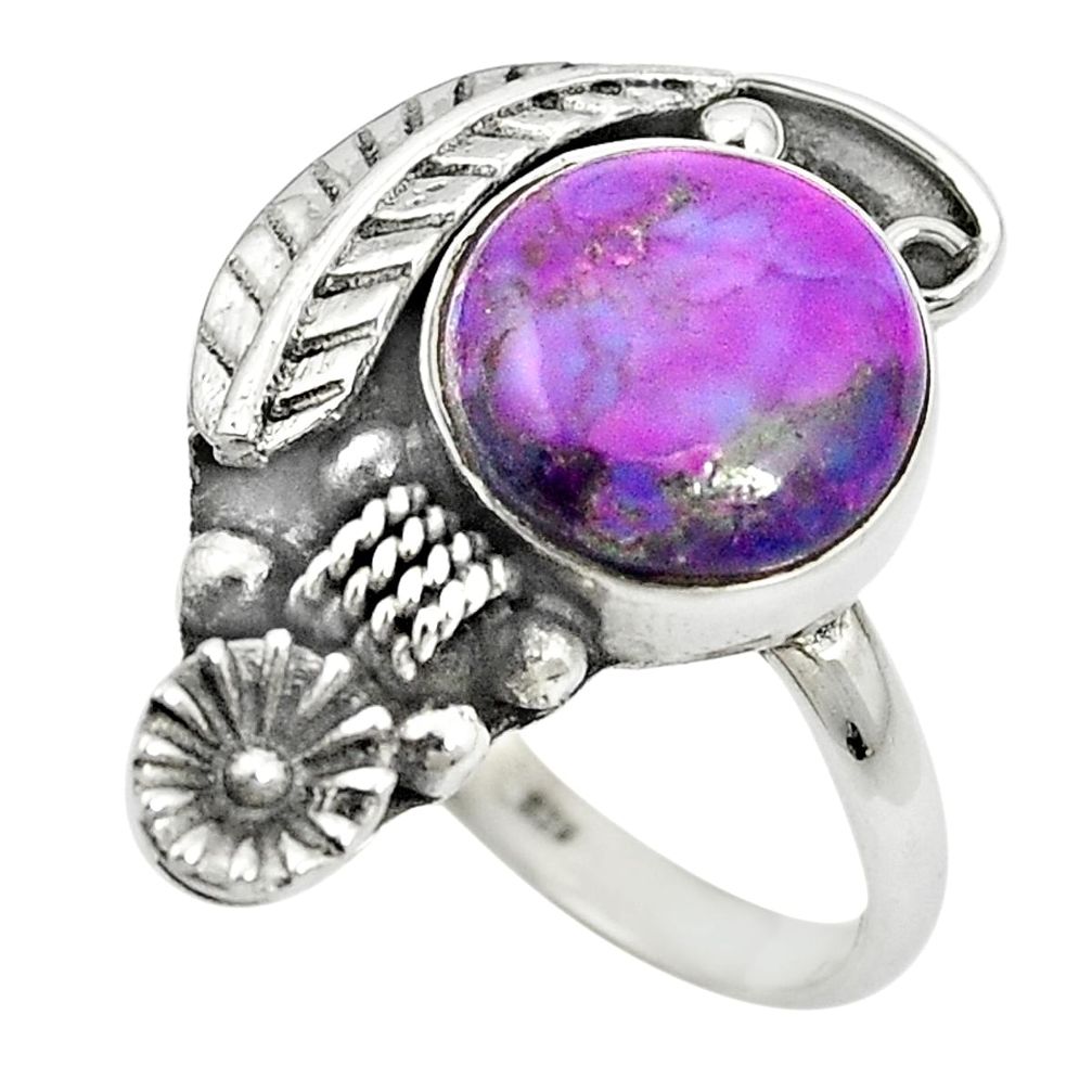Purple copper turquoise 925 sterling silver flower ring size 8 m50900