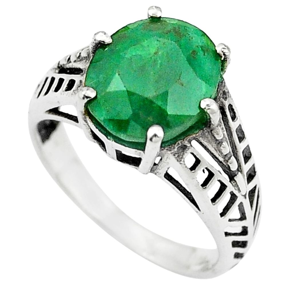 Natural green emerald 925 sterling silver ring jewelry size 6.5 m51073