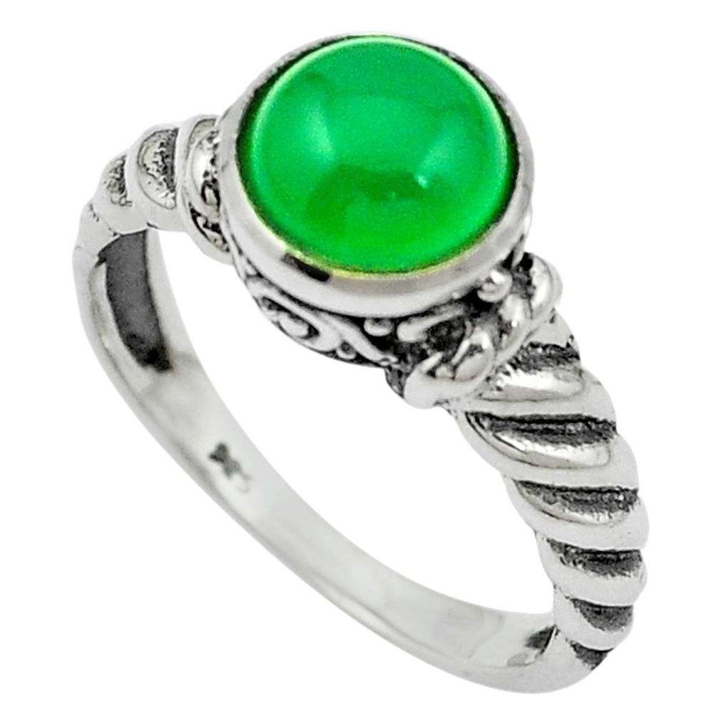925 sterling silver natural green chalcedony round ring jewelry size 8 m51085