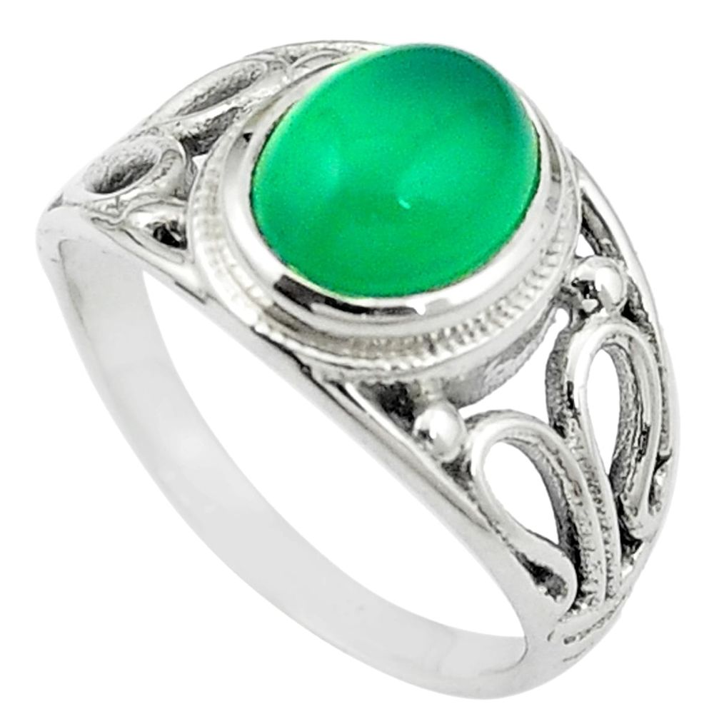 Natural green chalcedony 925 sterling silver ring jewelry size 6 m51093