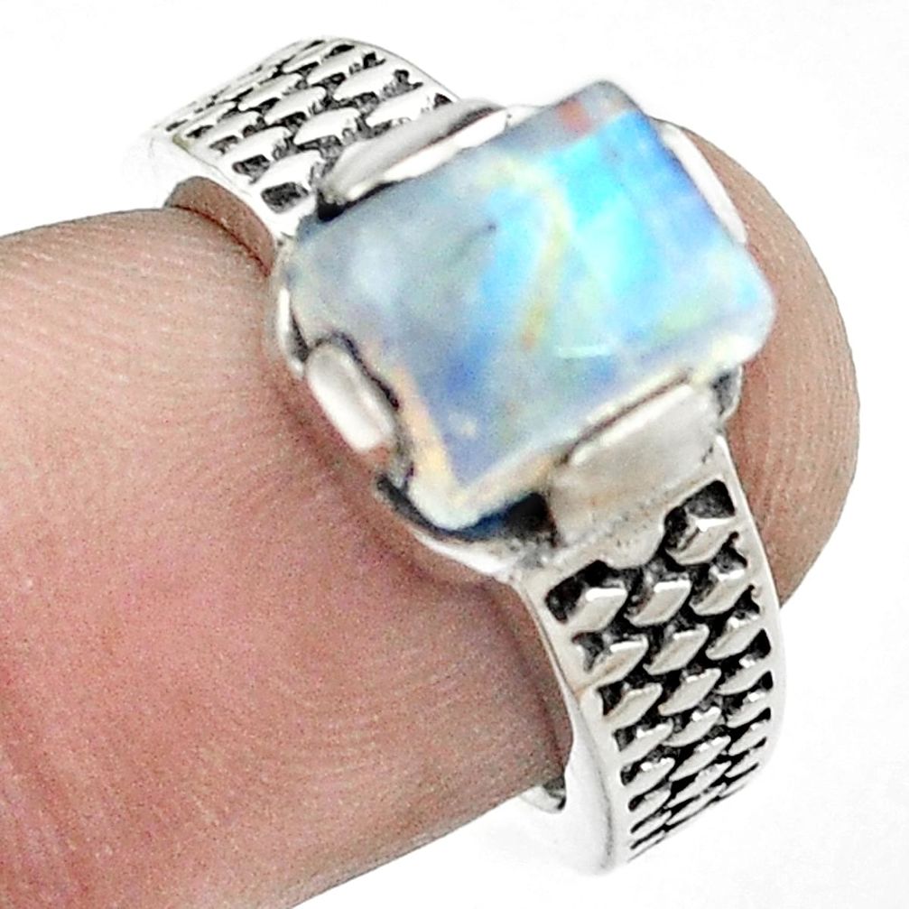 Natural rainbow moonstone 925 sterling silver ring size 5.5 m51116