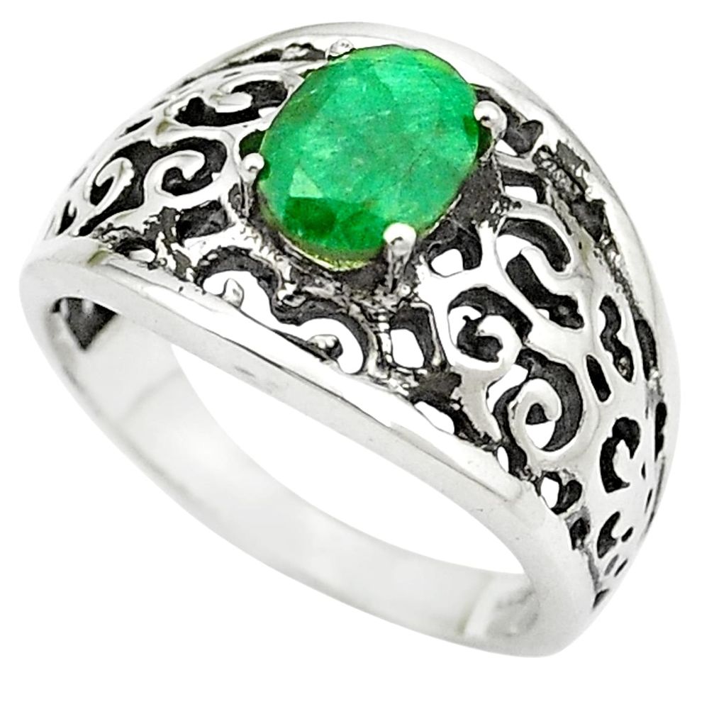 925 sterling silver natural green emerald oval ring jewelry size 8 m51155