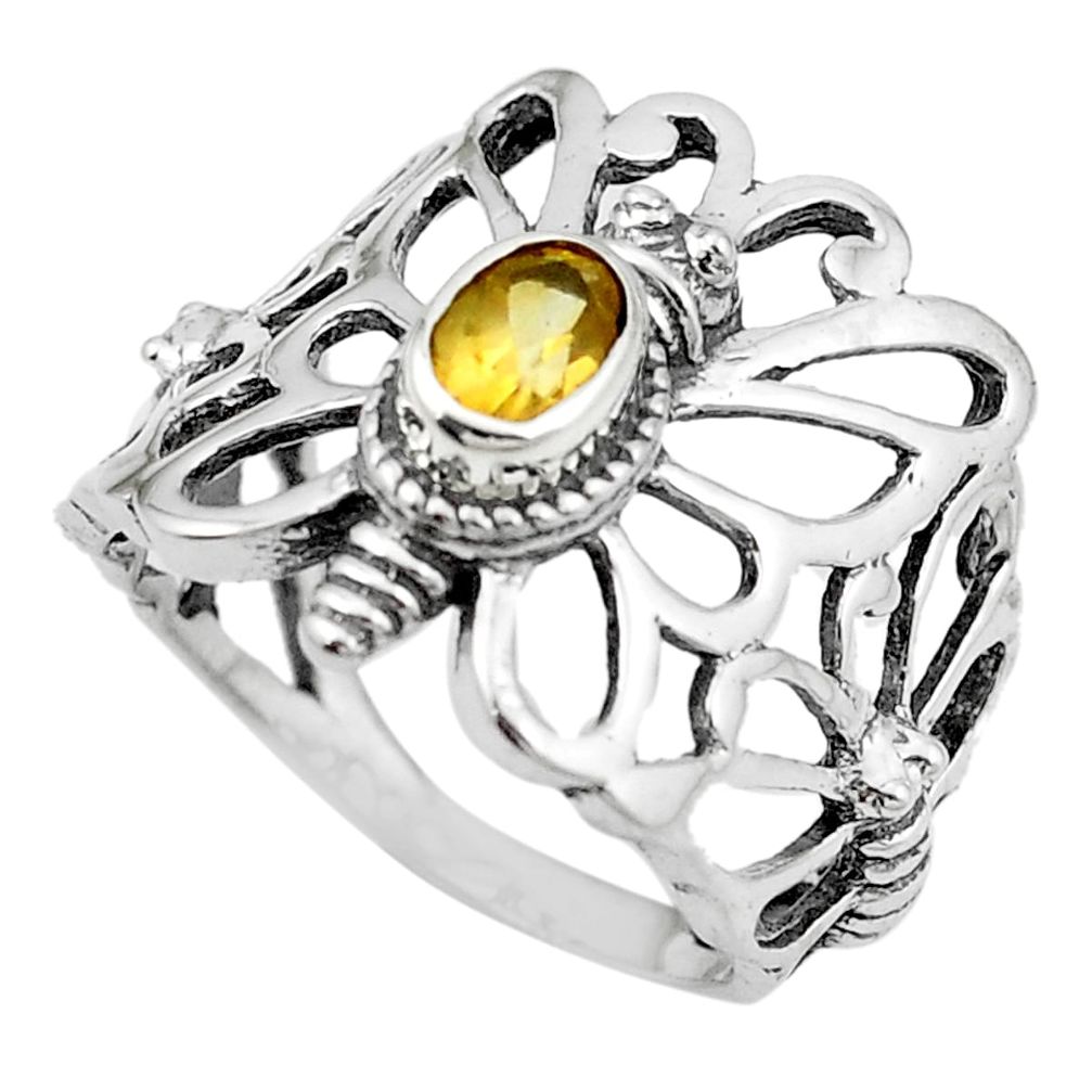 Natural yellow citrine 925 silver butterfly ring size 8.5 m51162