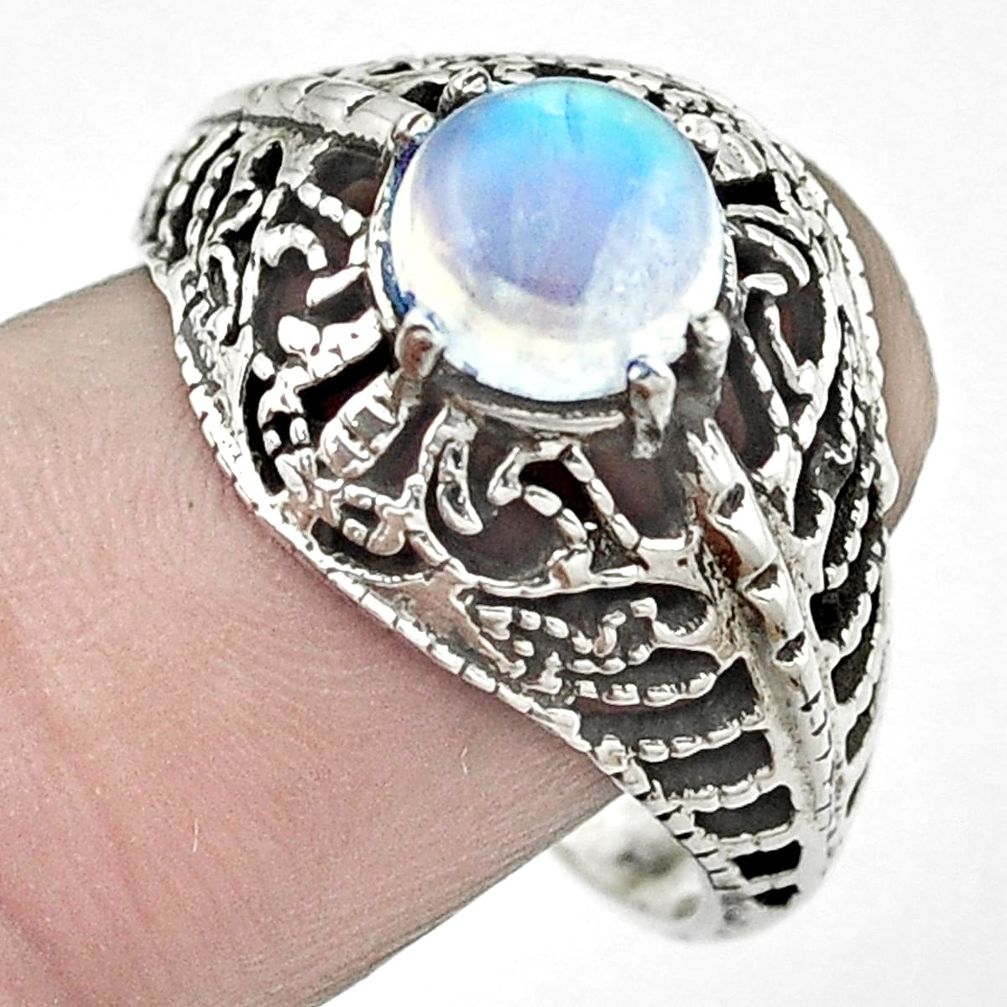 Natural rainbow moonstone 925 sterling silver ring jewelry size 8.5 m51163