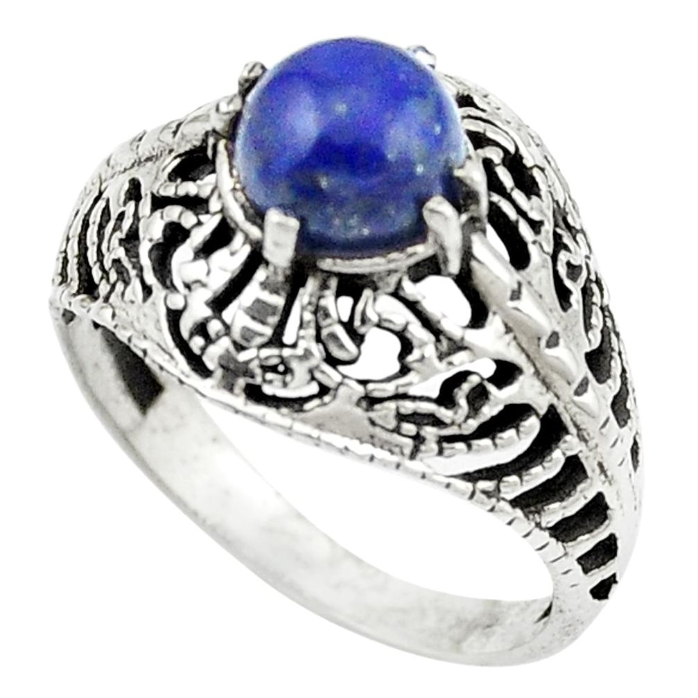 Natural blue lapis lazuli 925 sterling silver ring size 7.5 m51177