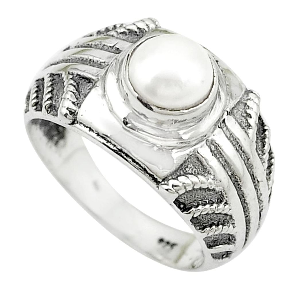 925 sterling silver natural white pearl round ring jewelry size 6 m51185