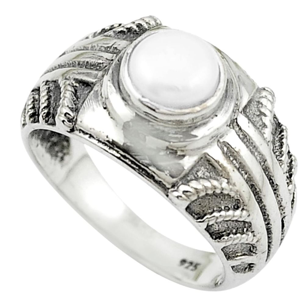 Natural white pearl 925 sterling silver ring jewelry size 6 m51191