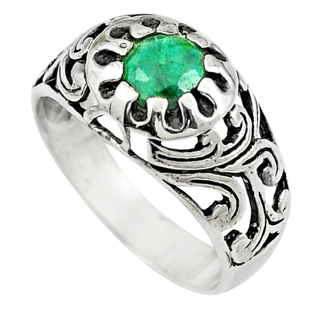 925 sterling silver natural green emerald round ring jewelry size 8 m51220