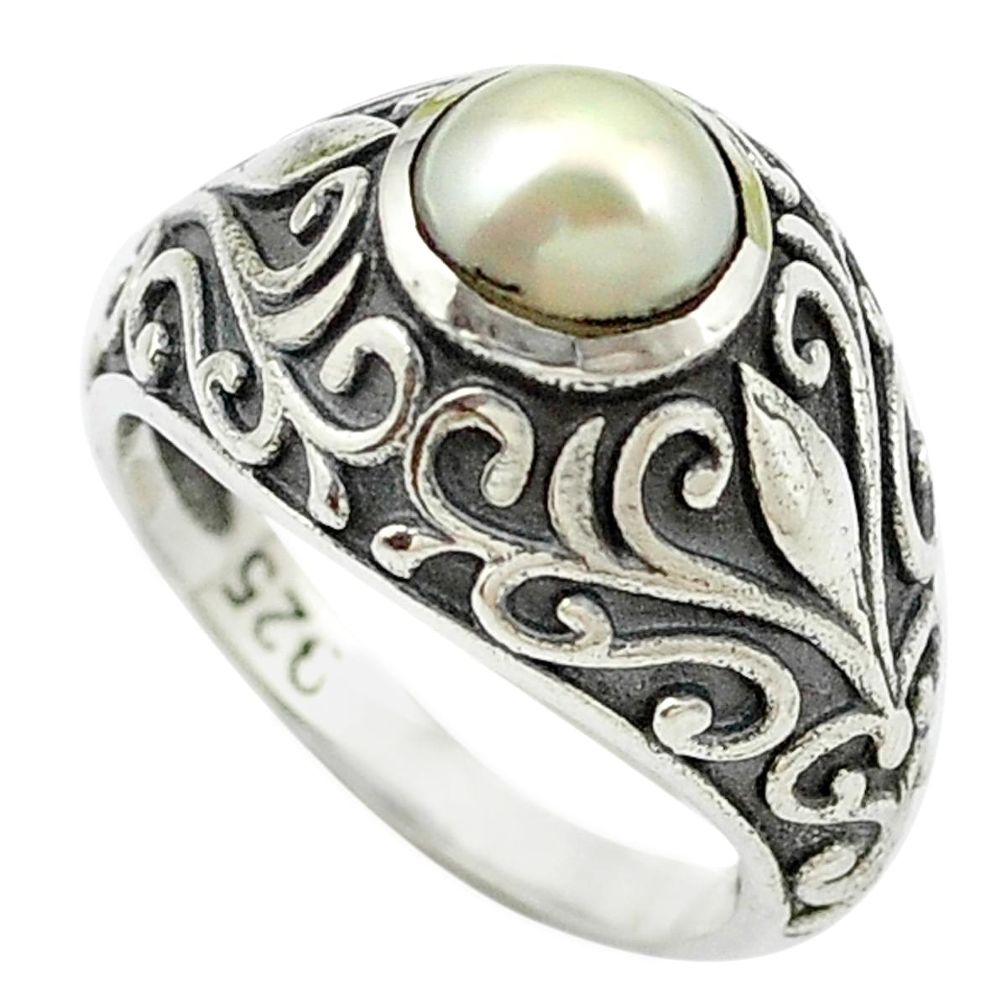 925 sterling silver natural white pearl round ring jewelry size 7 m51259