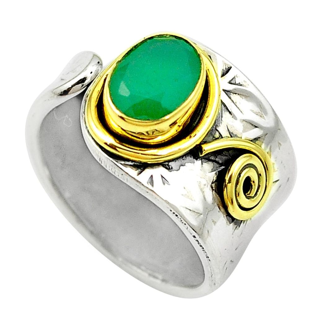 925 silver natural green emerald 14k gold adjustable ring jewelry size 9 m51612