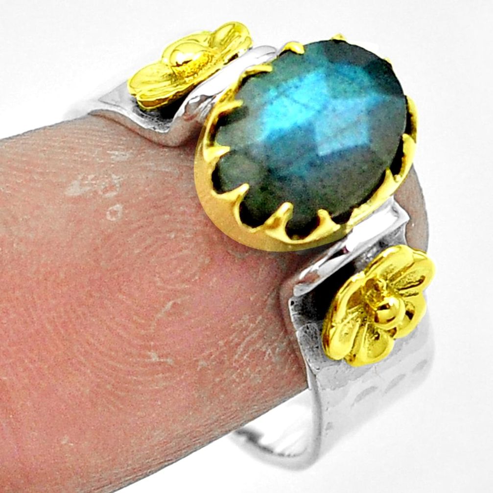 925 sterling silver natural blue labradorite oval 14k gold ring size 8 m51639