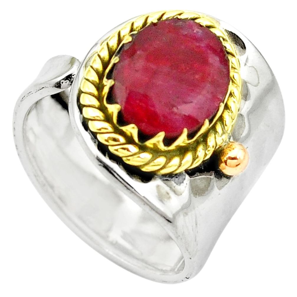 Natural red ruby 925 silver 14k gold adjustable ring size 8 m51643