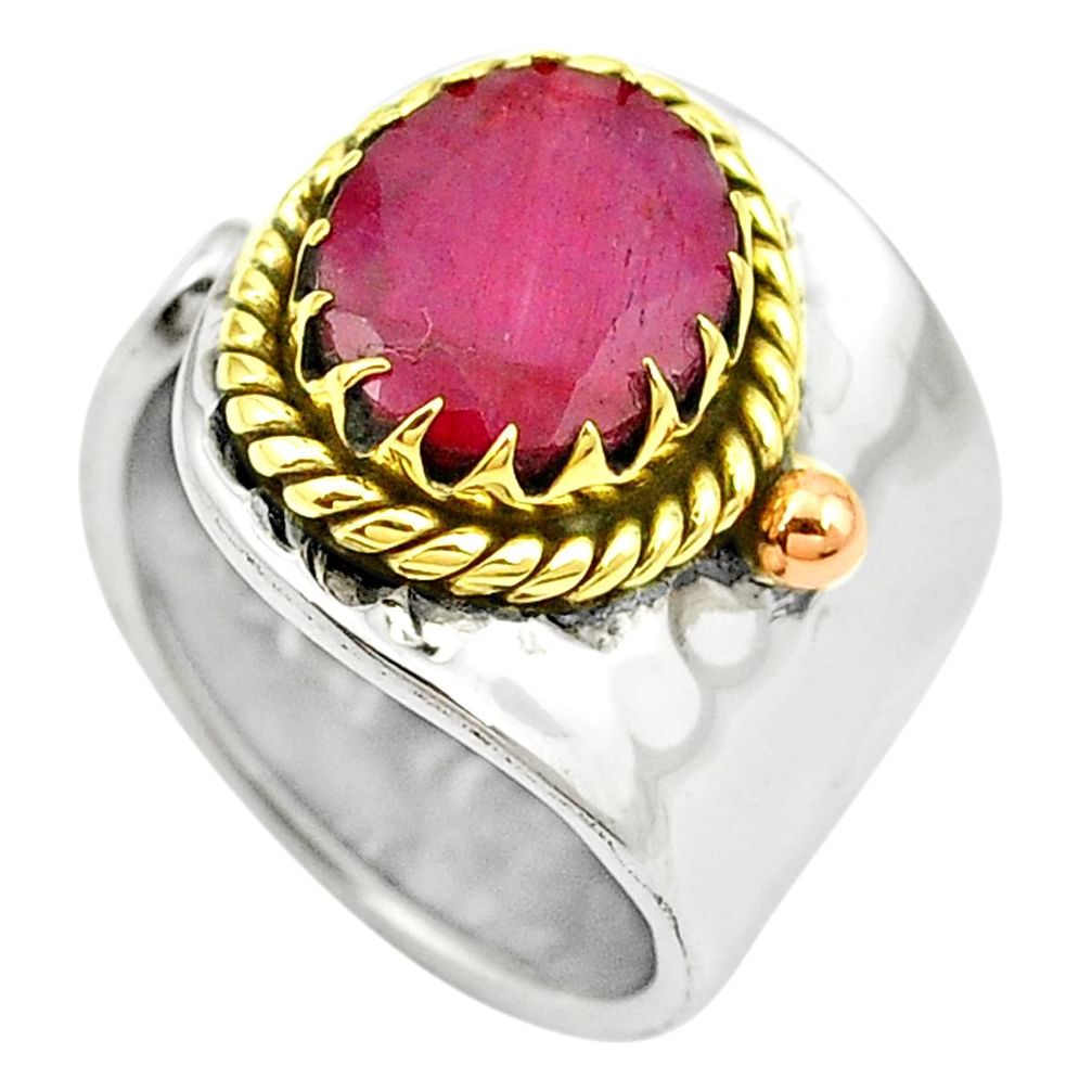 Natural red ruby 925 silver 14k gold adjustable ring size 6.5 m51653