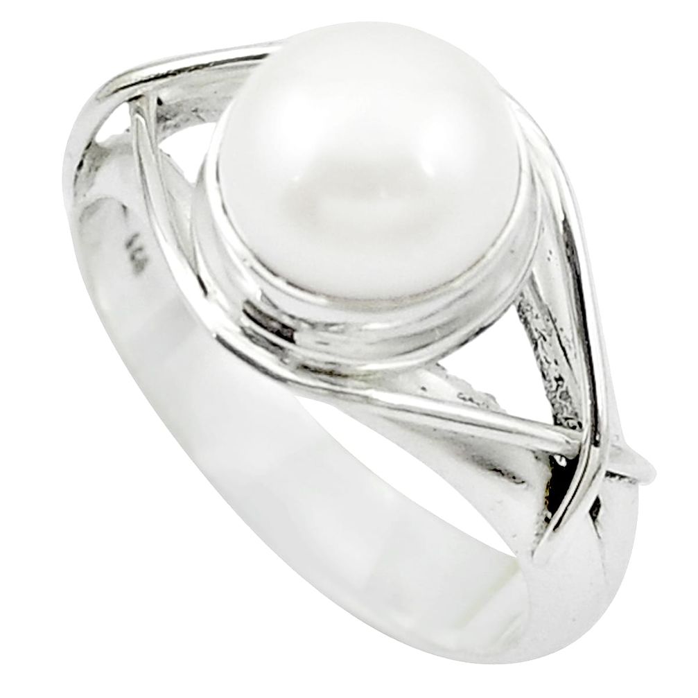 925 sterling silver natural white pearl round ring jewelry size 8.5 m51688