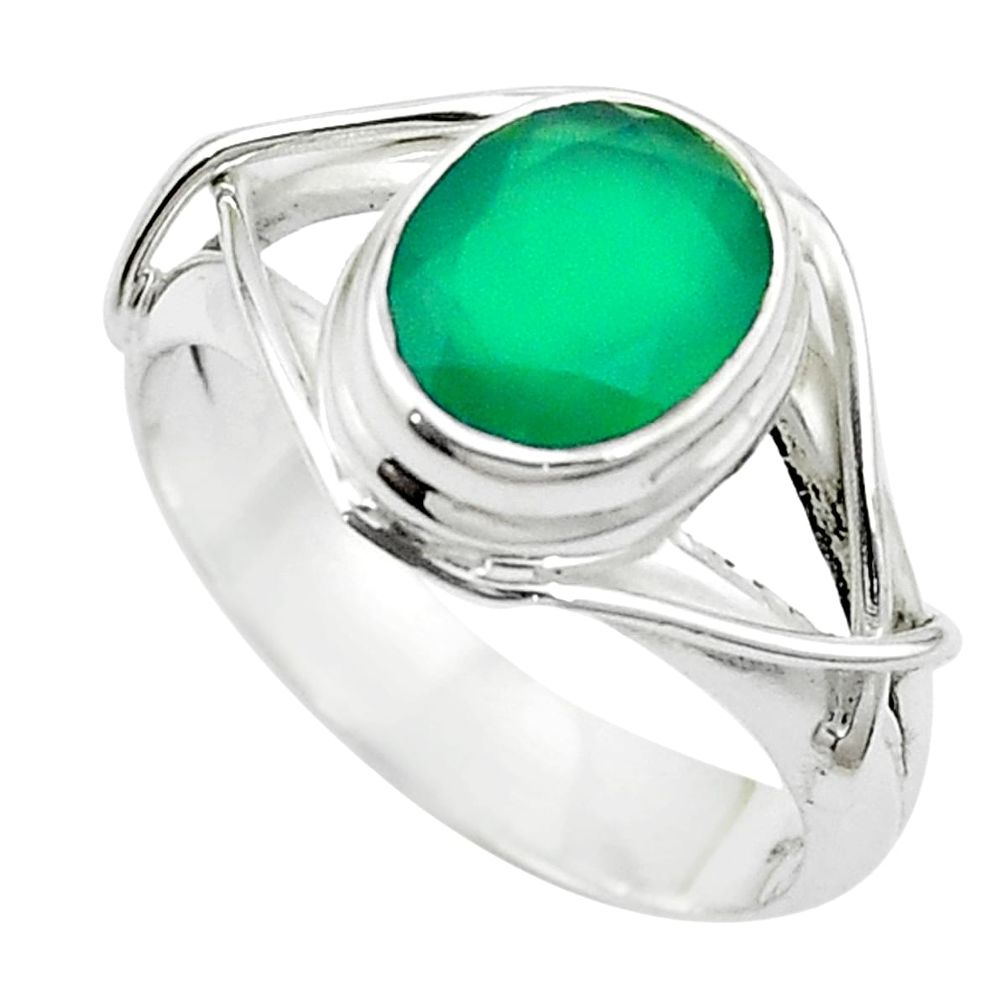 Natural green chalcedony 925 sterling silver ring jewelry size 8 m51693