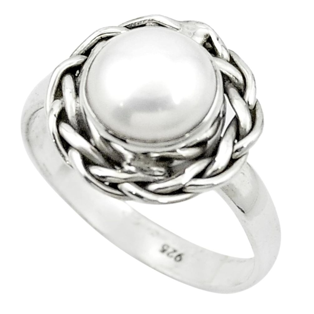 Natural white pearl 925 sterling silver ring jewelry size 8.5 m51804