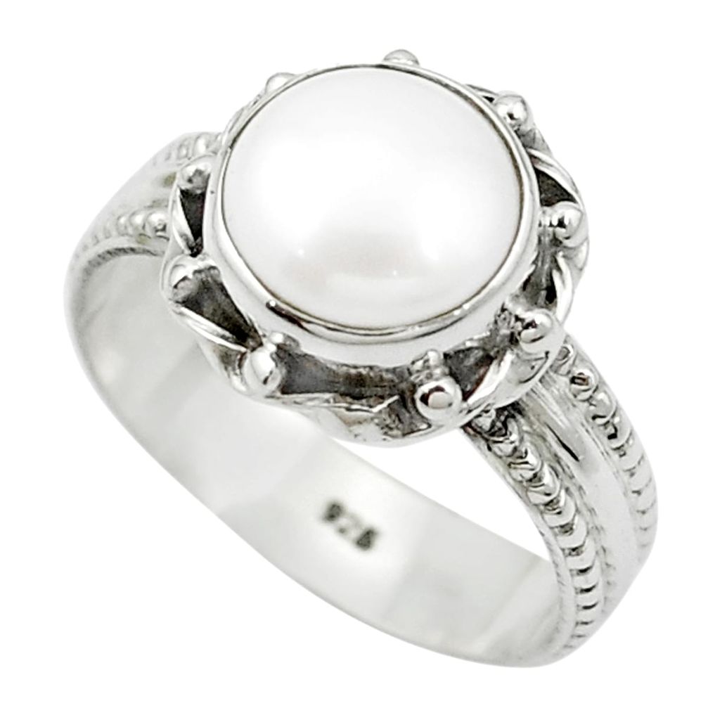 Natural white pearl 925 sterling silver ring jewelry size 7 m51851