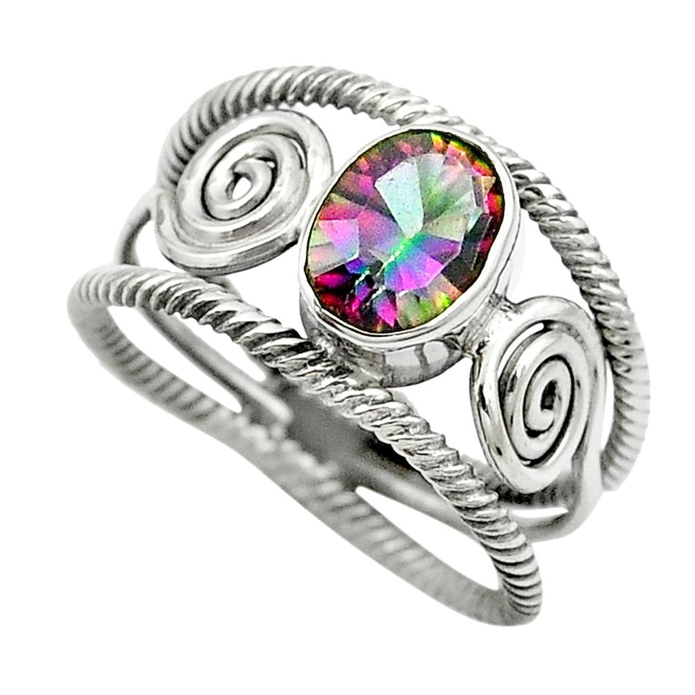 925 sterling silver multi color rainbow topaz oval ring jewelry size 7 m51879
