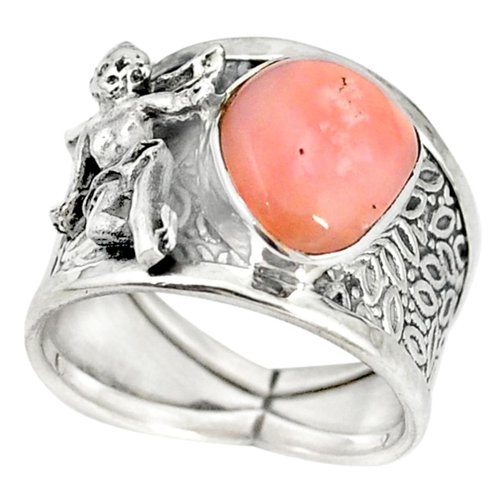 Natural pink opal 925 silver cupid love angel wings ring size 7 m5223