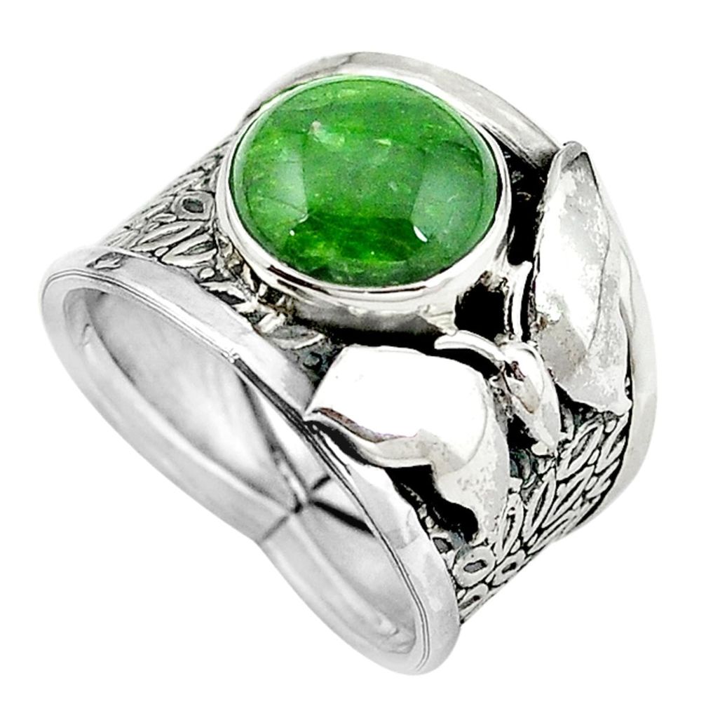 Natural green chrome diopside 925 silver butterfly ring size 8 m5237