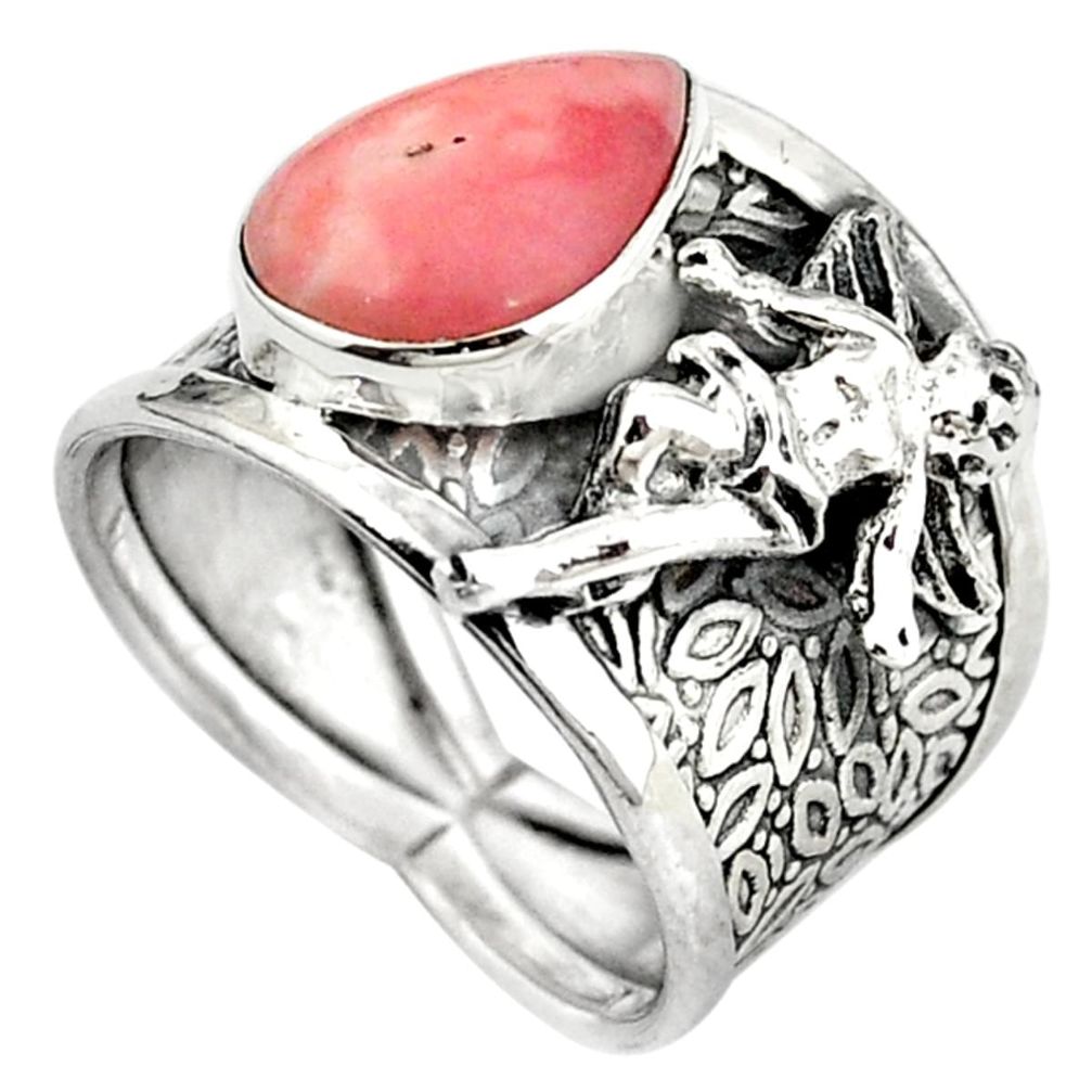 Natural pink opal 925 silver cupid love angel wings ring jewelry size 7.5 m5238