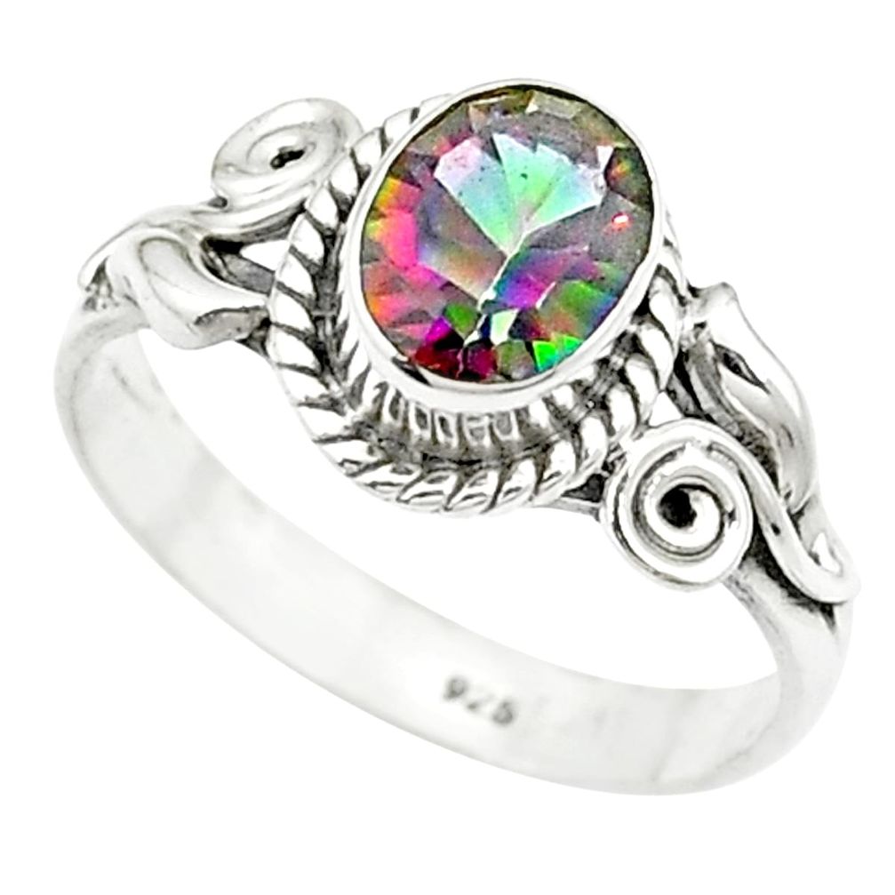 Natural multi color rainbow topaz 925 sterling silver ring size 7 m52883
