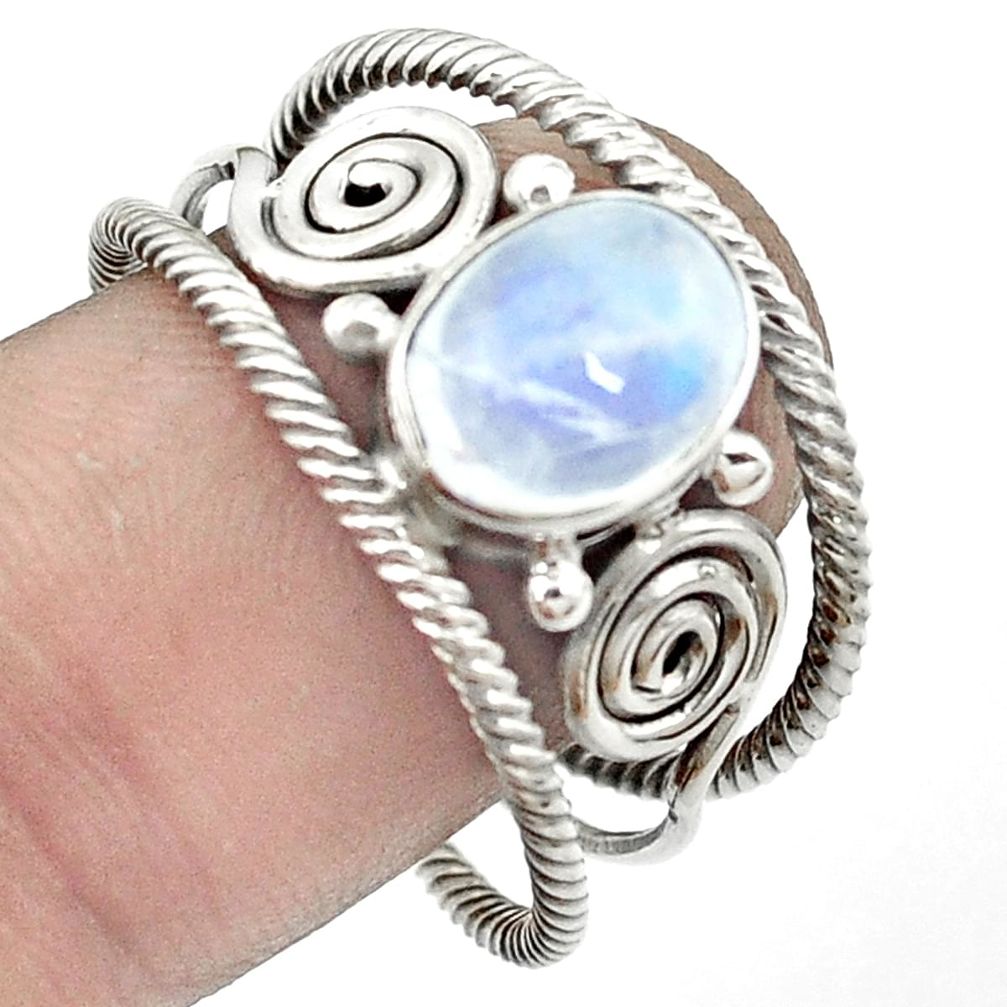 Natural rainbow moonstone 925 sterling silver ring jewelry size 9 m52920
