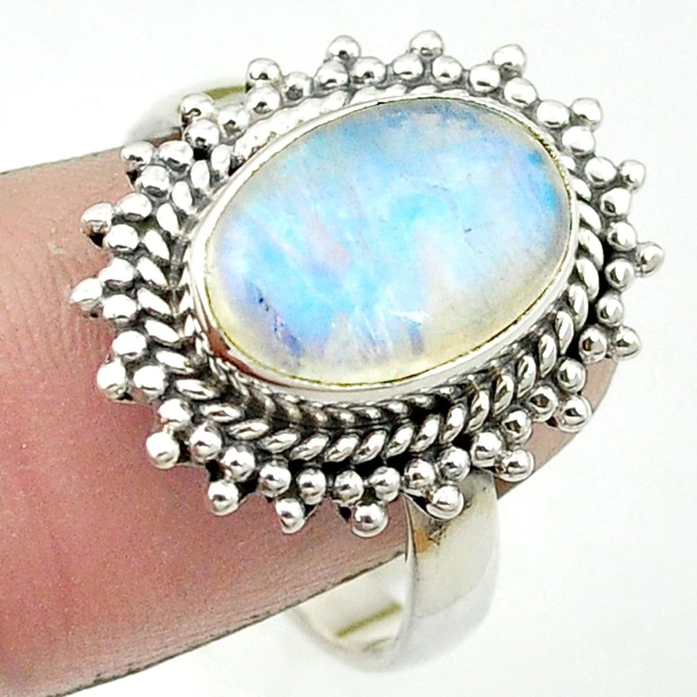 925 sterling silver natural rainbow moonstone oval shape ring size 8.5 m53013