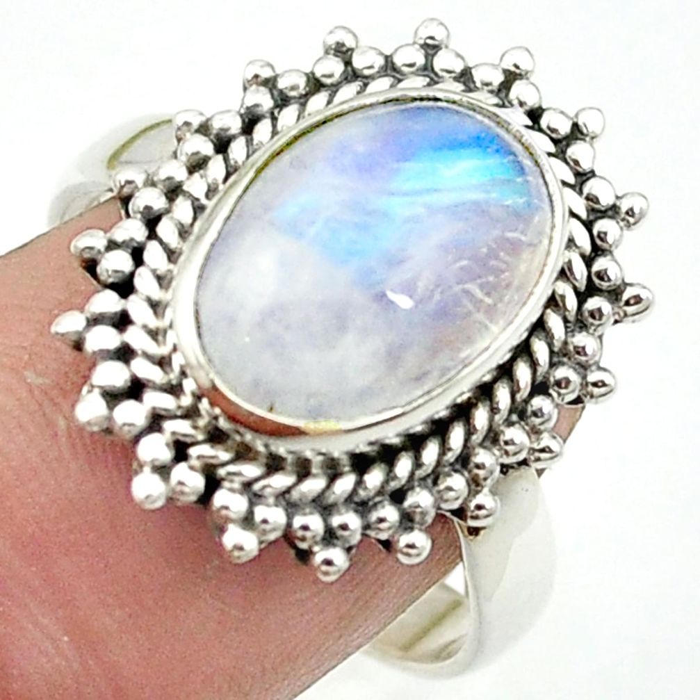 925 sterling silver natural rainbow moonstone oval shape ring size 8.5 m53030