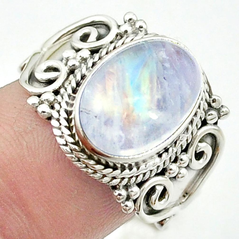 Natural rainbow moonstone 925 sterling silver ring jewelry size 8 m53032