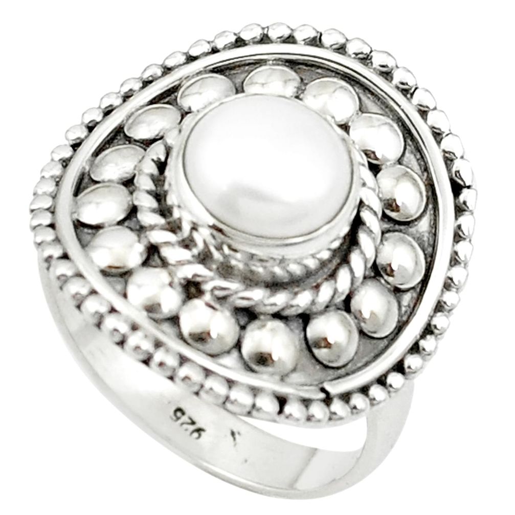 Natural white pearl 925 sterling silver ring jewelry size 7.5 m53041
