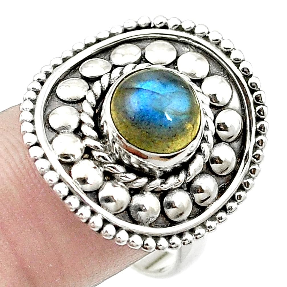 925 sterling silver natural blue labradorite round ring jewelry size 8 m53060
